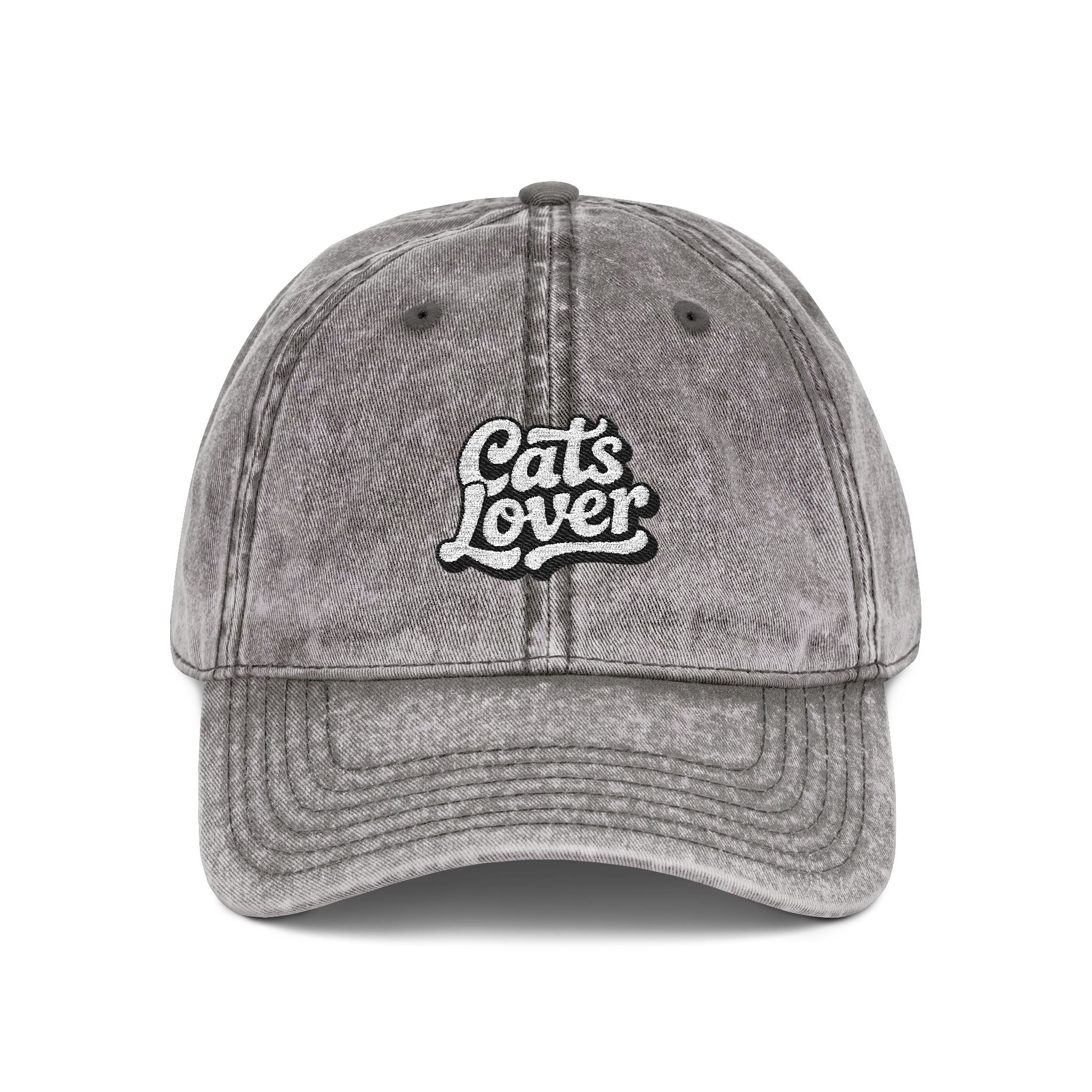 Vintage Cats Lover Embroidered Dad Hat Grey Soft Cotton Twill