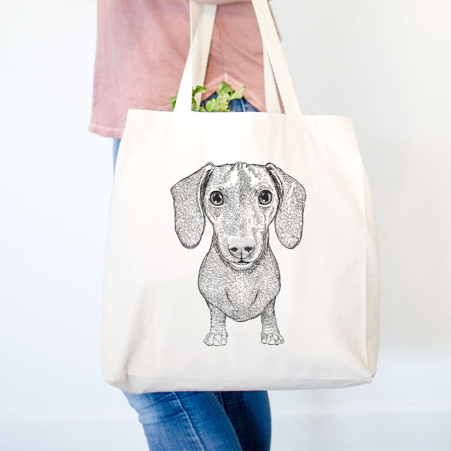 Dachshund Print Cotton Canvas Tote Bag