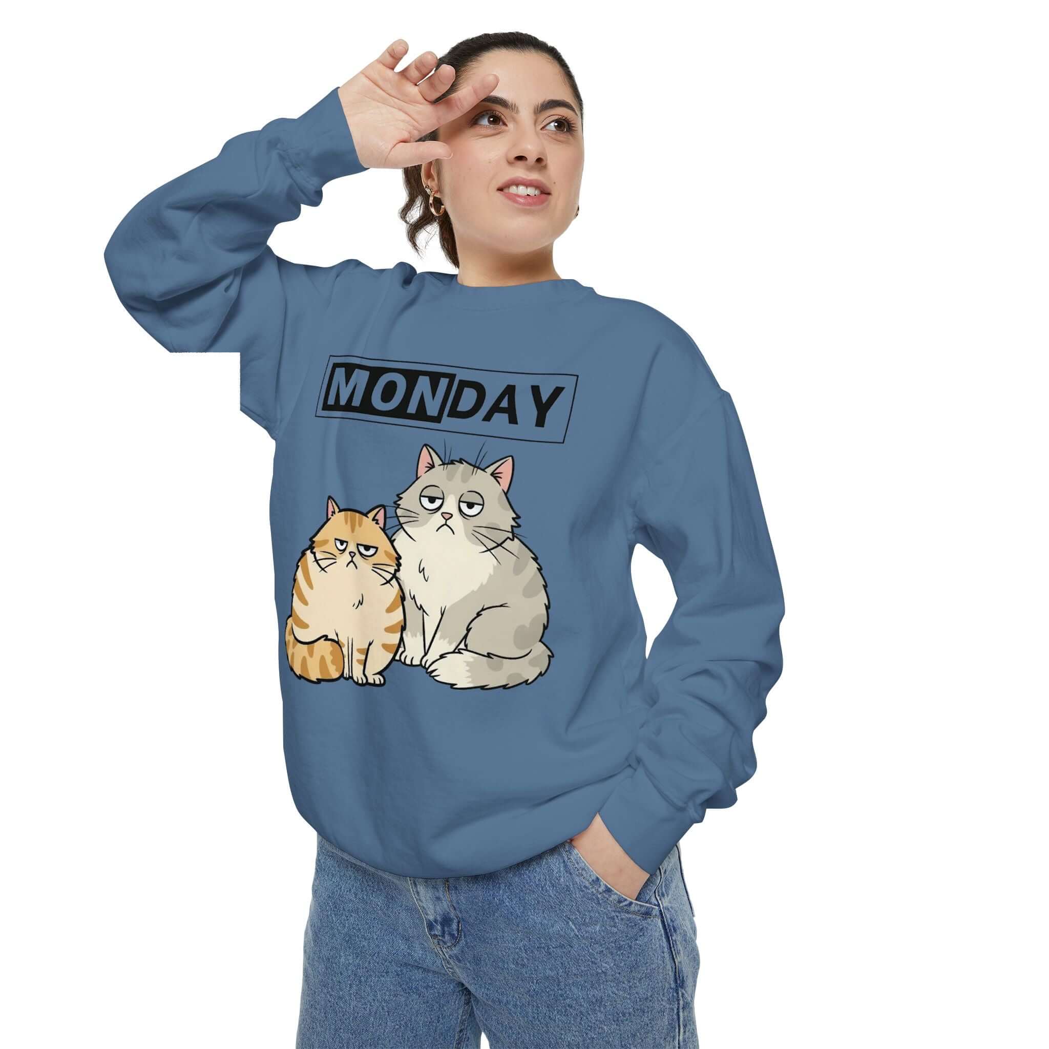 Cat Face Monday Unisex Crewneck Sweatshirt in Variety of Colors