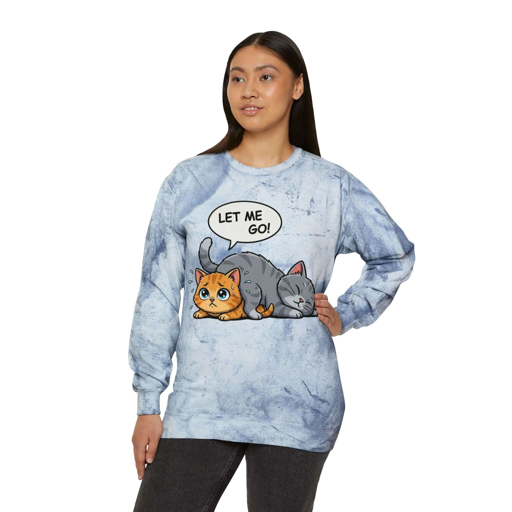 Cat Print Tie-Dye Cozy Crewneck Sweatshirt for Cat Lovers