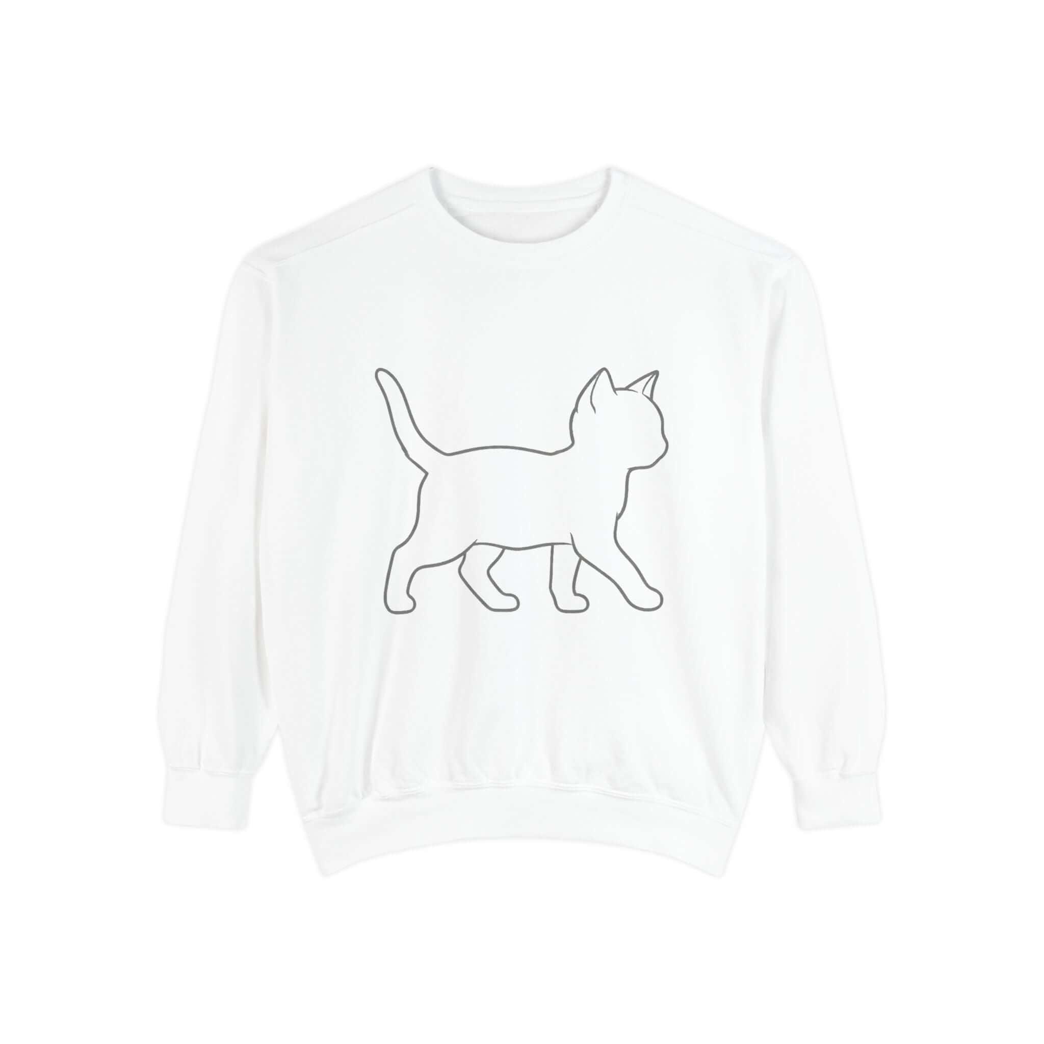 Cozy Cat Shadow Graphic Casual Crewneck Sweatshirt